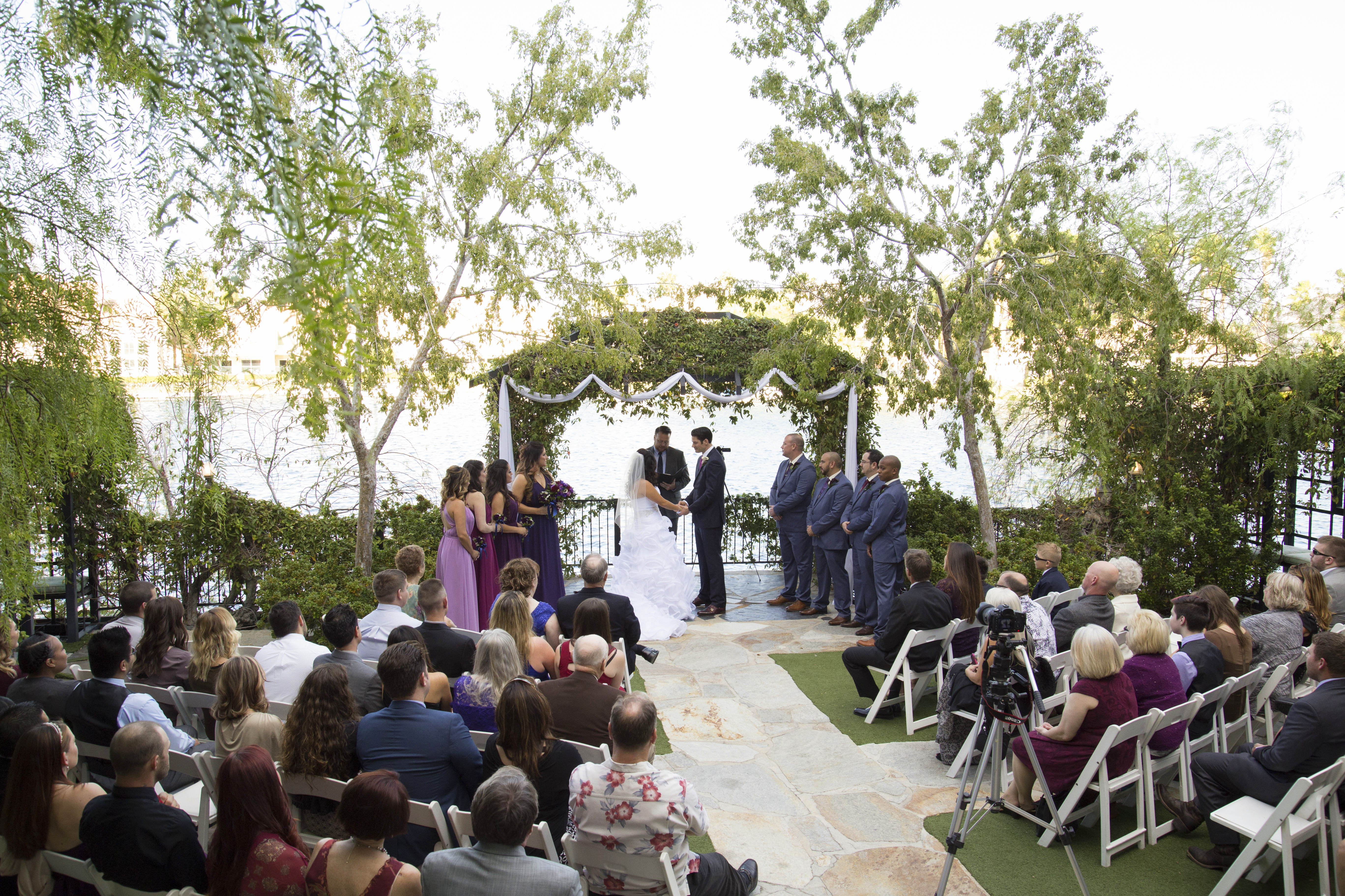 purple outdoor wedding ceremony