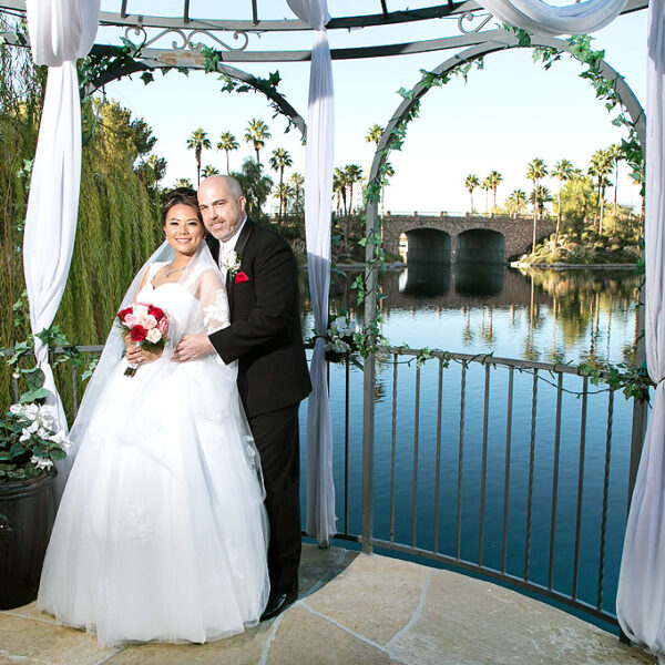 Swan Garden Wedding Venue in Las Vegas with Lakeside Ceremony Gazebo and Affordable Packages